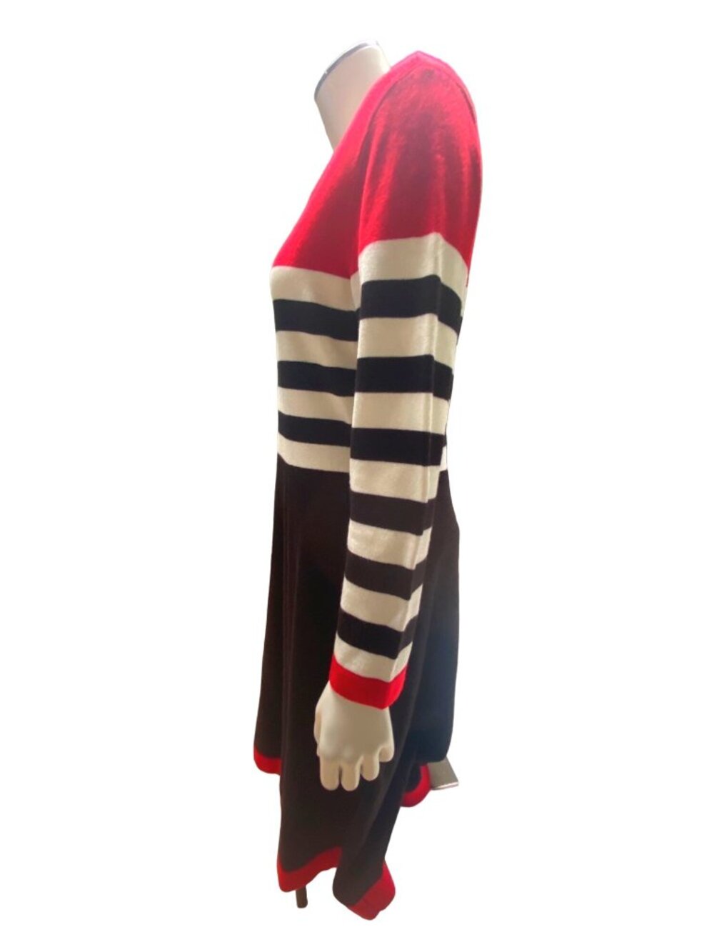 Marc New York Size S Red Black Ivory Striped Knit Sweater Dress Retro Mod A Line - Picture 4 of 9